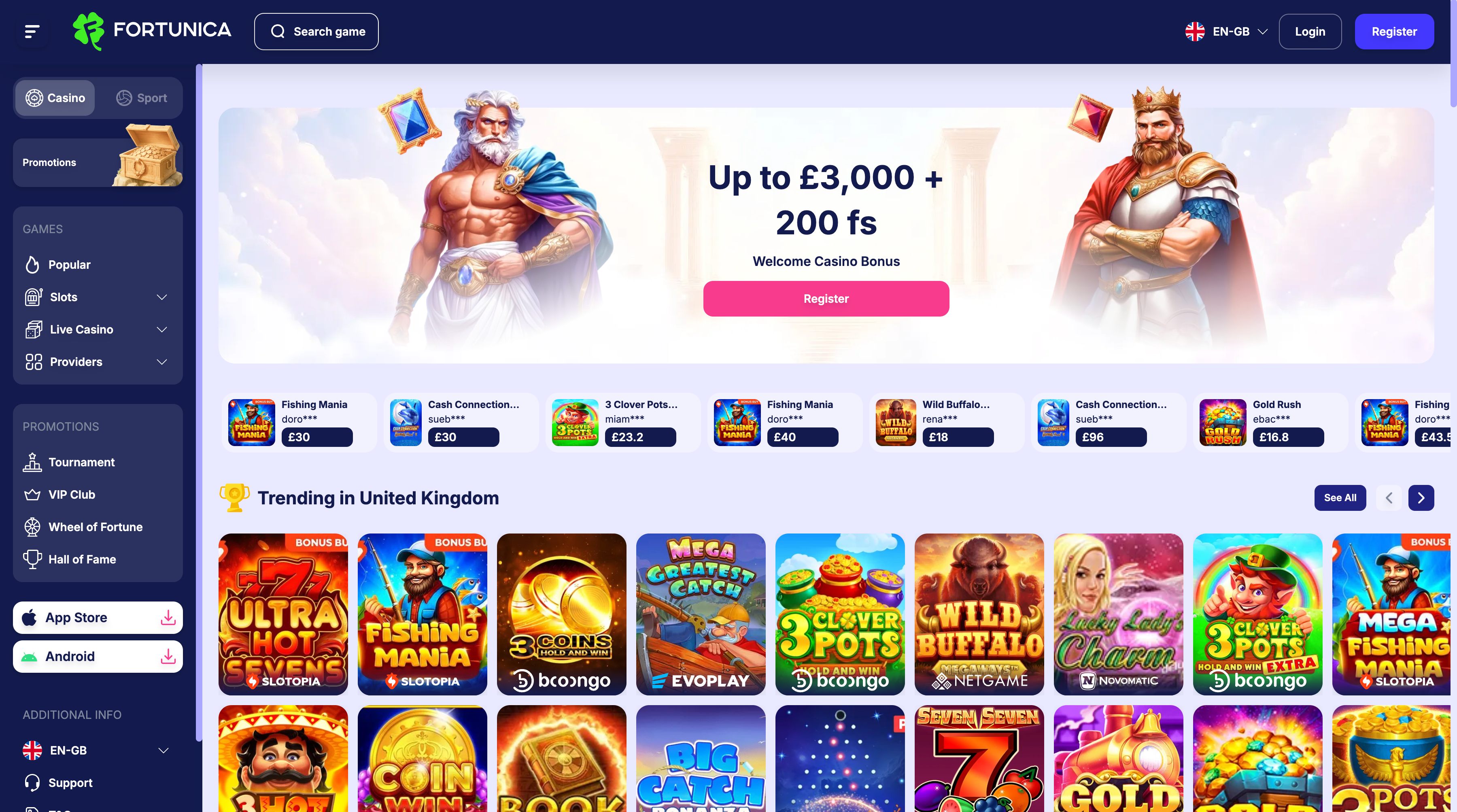 Fortunica Casino Interface Screenshot